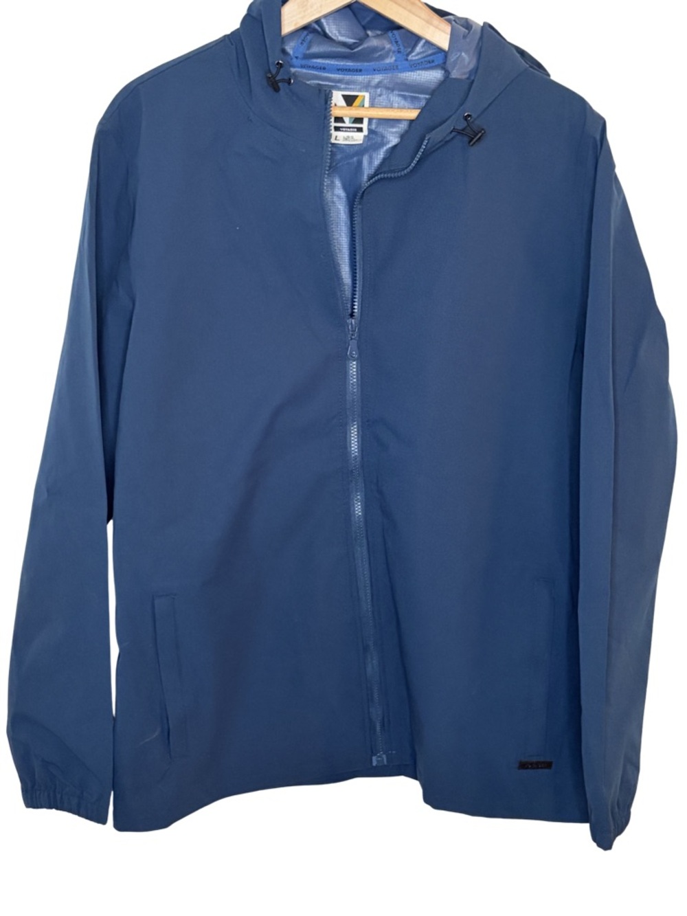 Voyager Mens L Blue Lightweight Hooded Jacket Full Zip Windbreaker
